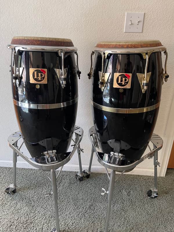 Latin Percussion Carlos “Patato” Valdez Congas Fiberglass Mid-90s - Black with stands image 1