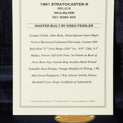 Fender Custom Shop Masterbuilt 1961 Stratocaster by Greg Fessler - Journeyman Relic image 11