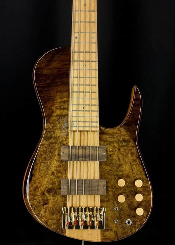 DMark Omega Electric Bass Guitar Brazilian Exotic Imbuia Top 5 String Abalone Dots (Demo) image 1