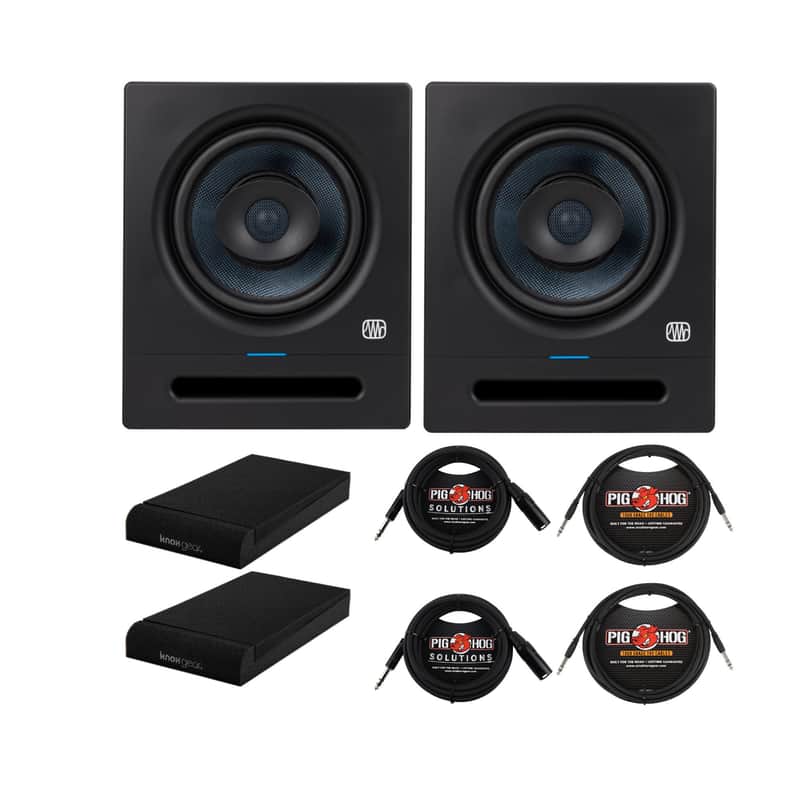 PreSonus Eris Pro 8 8-Inch Driver Active Coaxial 2-Way Studio Monitor Bundle with 1/4-Inch TRS Instrument Cables, 1/4-Inch TRS to XLR Male, and Speakers Isolation Pads (7 Items) image 1