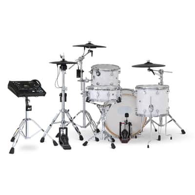 FREE TOM REBATE! - DW DWe 4pc Complete Electronic/Acoustic Drum Set w/Roland Cymbals & V71 White Marine image 3