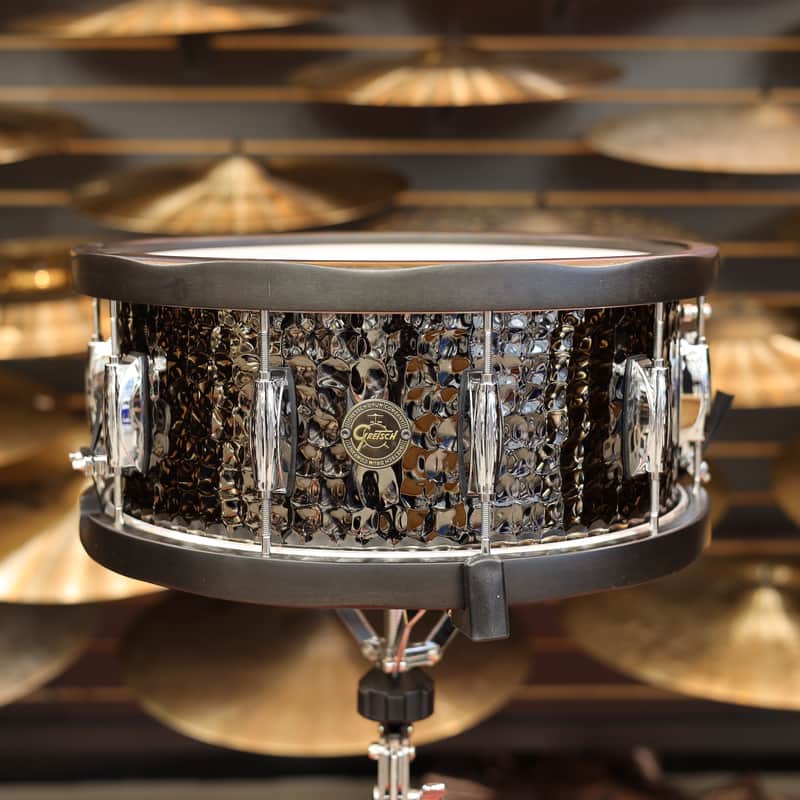 Gretsch 6.5x14 Hammered Black Steel Wood Hoop Snare Drum image 1