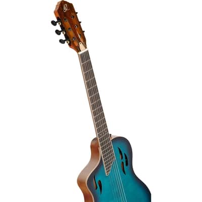Ortega TourPlayer Series Nylon String Acoustic-Electric Guitar - RTPDLX-FMA-L, Left-handed, Flamed Mapled Blue image 13