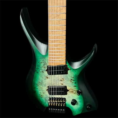 Headless Multiscale 7 String Electric Guitar in Trans Green Burst w/Deluxe GigBag image 7
