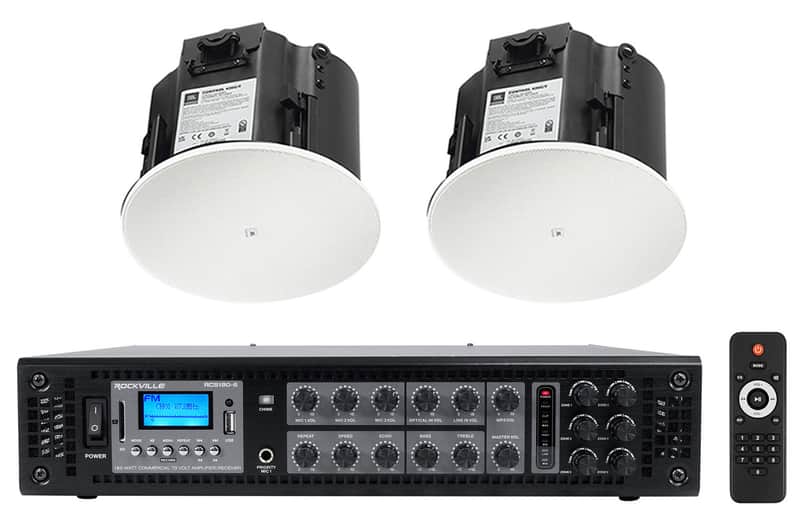 (2) JBL Control 426C/T 6.5" Commercial 70v Ceiling Speakers+Amp For Restaurant image 1