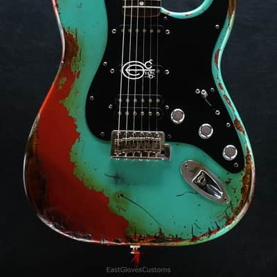 Fender FSR Stratocaster Seafoam Green/Metallic Orange HSS Heavy Aged Relic by EGC (107 OF 250) image 2