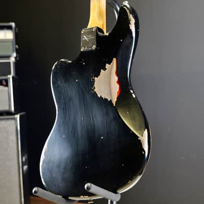 Fender Custom Shop Bass VI Heavy Relic Black // 3 Tone Sunburst image 12