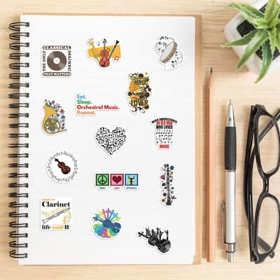 50pcs Orchestral Music Stickers, Musical Instrument Stickers Packs for Water Bottles, Scrapbook Laptop Phone, Vinyl Waterproof Piano Violin Cello Decals for Kids Adults Teens image 3