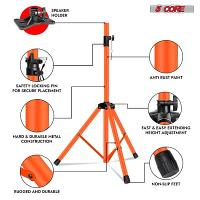 5 Core Speaker Stand Height Adjustable 72" Heavy Duty PA DJ Tripod Studio Monitor Stands image 7