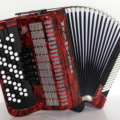 NEW Weltmeister Romance 703 5 Rows Chromatic Button Accordion, made in Germany, 96 Bass buttons, B-Gripp, Red, incl. Straps and Case, Shipping from USA image 2