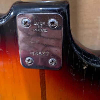 Vintage 1960s WEM Sapphire 2-Pickup Left Handed Sunburst Electric Bass Guitar image 18