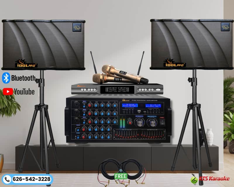 IDOLpro 6000W Bluetooth Mixing Amplifier Plus 1000W Speakers & Wireless Microphones Karaoke System image 1