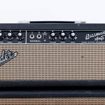 1965 Fender Bassman Black Panel AA165 Pre-CBS Vintage Tube Amp Head & 2x12 Cab w/ Oxford 12T6, FEIC image 3