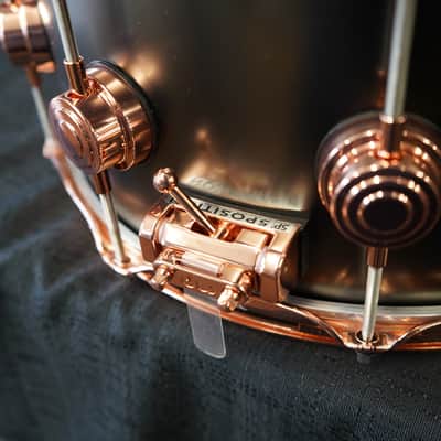 DW USA Collectors Series 6.5x14" Brass Shell Snare Drum w/ Copper Hardware - Satin Black image 8