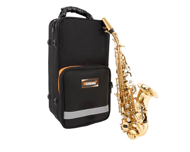Wisemann DSS-C500 gold brass soprano saxophone, curved body, with mouthpiece and case image 1