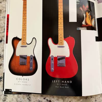 Fender Brochure Catalog 90s-2000s left-handed Stratocaster hardtail Fat American Standard paisley floral Strat Texas special American series telecaster American precision jazz bass five string hot rodded image 15