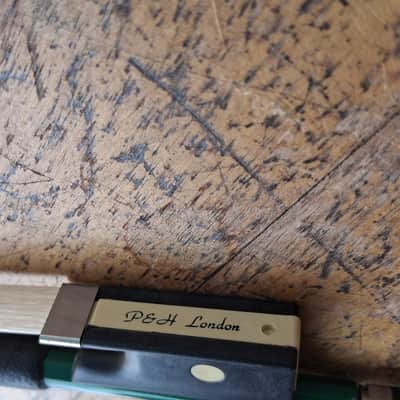 P&H 1/2 size violin bow- fiberglass w/ horsehair. Emerald green image 3