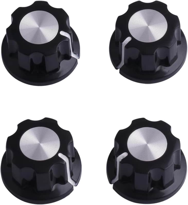 Guitar Potentiometer Control Knobs Volume Tone Knob Mini Effect Pedal Knob 6mm Shaft Black with Silver Cap for Guitar Bass or Effect Pedals and Amps Set of 4Pcs image 1