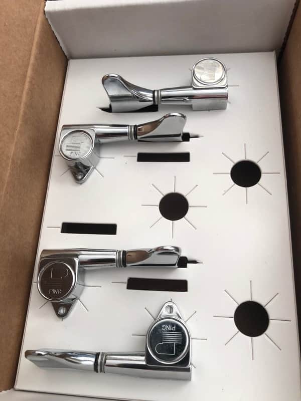 Bass Tuning Machines -   4 In-Line Chrome -w/ bushings and mounting screws image 1