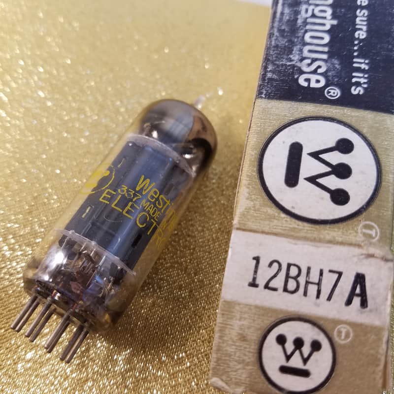 Westinghouse 12BH7A tNOS AT1000 TESTED Vacuum Tube rare long flat RCA-style black plate 12BH7 dual triode 1962 image 1
