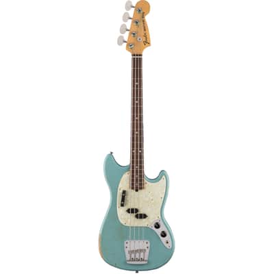 Fender Justin Meldal-Johnson Road Worn Mustang Electric Bass (with Gig Bag), Daphne Blue image 2