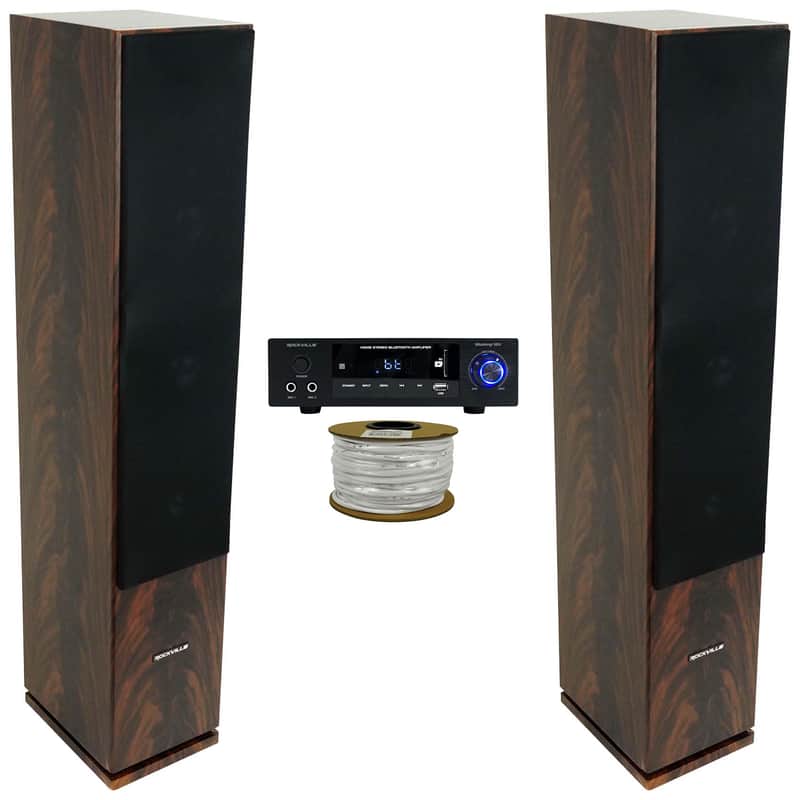 Rockville Home Stereo Bluetooth Amplifier Receiver+(2) Dark Wood Tower Speakers image 1