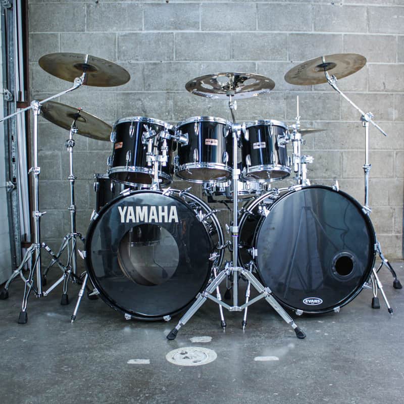 Yamaha Tour Custom Double Bass Drum Set (1985–1988) – Made in Japan – Solid Black image 1