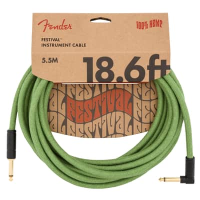 Genuine Fender Festival Instrument Cable 18.6 ft Angle/Straight Pure Hemp, Green