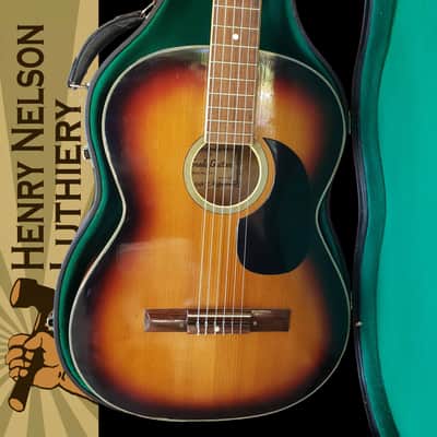 1960s Terada-T Haruo C-312 Folk Guitar Sunburst Solid Spruce/Maple Nylon String, Luthier Restored image 2