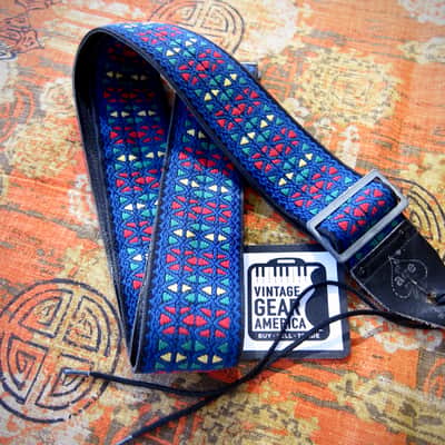 ACE Guitar Strap Blue Kaleidoscope Model as used by Rolling Stones Circa-1960s-Blue with Red, Green & Yellow Diamonds image 13
