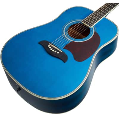 Oscar Schmidt OG2TBL Dreadnought Acoustic Guitar Trans Blue image 5