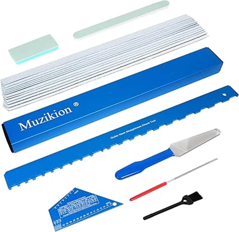 Luthier Tool Kit, Fret Leveling Kit, Pro Guitar Setup Tool Set with Guitar Neck Notched Straight Edge, 16in Fret Leveling Beam, Fret Crowning File, Fret End Dressing File, Fret Rocker image 1