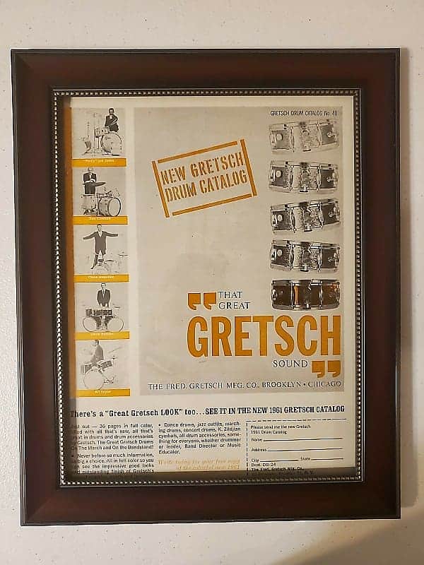 1961 Gretsch Drums Color Promotional Ad Framed Philly Joe Jones, Chico Hamilton, Louie Bellson, Don  Lamond, Art Taylor Original image 1