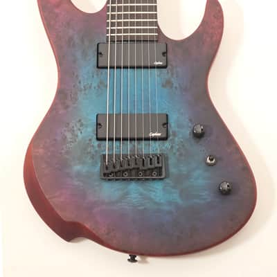 Agile 8 String 28 5/8" Scale Intrepid Pro 828 EB CA Blue Purple Burl Electric Guitar image 2