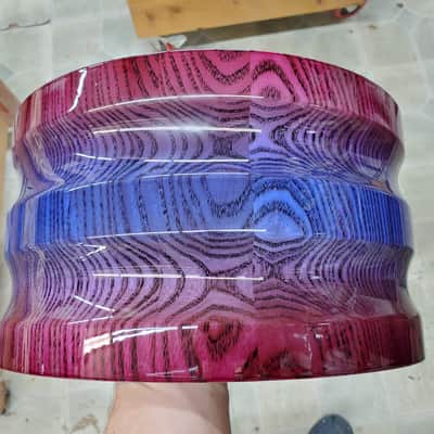 HHG Drums  PRE SALE 13x7 Contoured White Ash Stave Snare  2020 Blue Raspberry High Gloss Burst Lacqu image 8