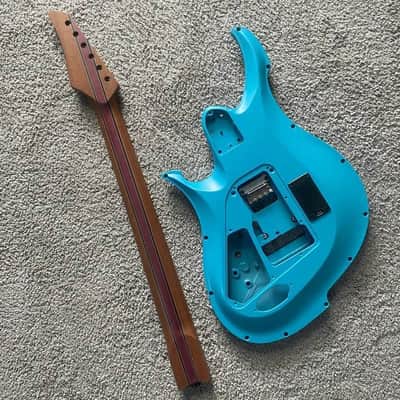 Blue Aluminum Guitar Body with Roasted Maple Wood Neck, Rosewood Fingerboard image 10