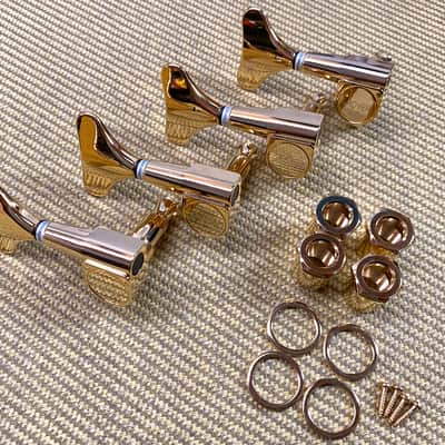 144G-Lefty Grover 4 Inline Sealed Mini Series Gold Left Handed Bass Tuners image 1