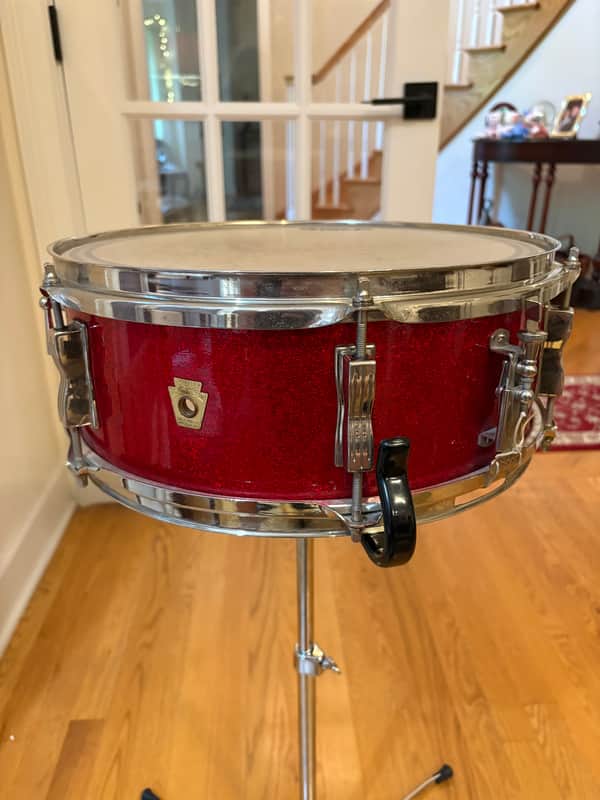 Ludwig Vintage Pioneer 6 lug snare drum 1966 - Red Sparkle image 1