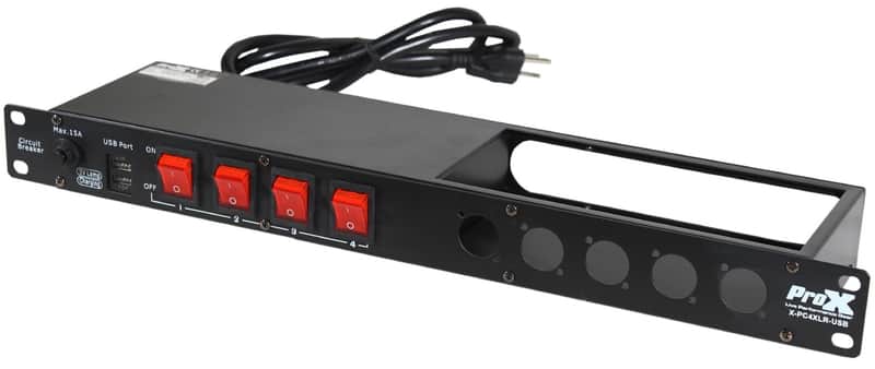 ProX X-PC4XLR-USB 1U 4-Way Powerkon to Edison AC Power Strip w/15A Breaker image 1