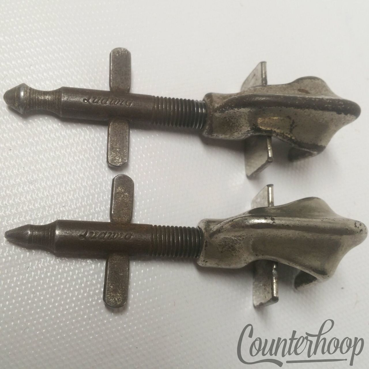 Ludwig Bass Drum Clamp-On Spurs Mounts Adjustable Spikes/Legs Nickel Vintage 20s — main photograph