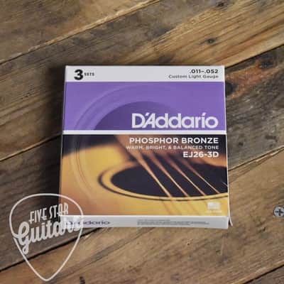 D'Addario EJ26-3D 3-Pack Phosphor Bronze Acoustic Guitar Strings Custom Lite 11-52 image 2