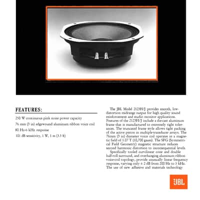 Legendary JBL Model 2123-H , 10'', 8 ohms, vintage Studio Monitor Speakers image 9
