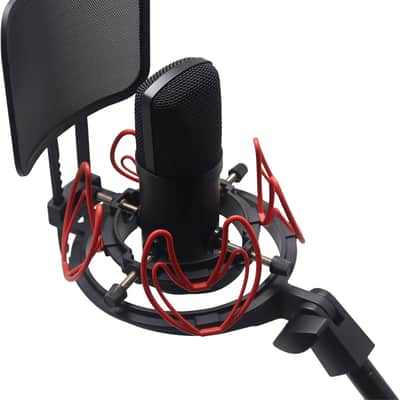 Microphone Shock Mount with Pop Filter Universal Shock Stand for Microphones Size at 21-62mm Anti-Vibration Mic Holder Clip Compatible with AT2020 MXL 990 770 Rode NT1-A Neumann 103(Red) image 2