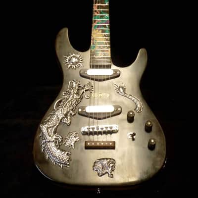Blueberry Handmade Electric Guitar with Solid Silver and Gold Inlays image 8