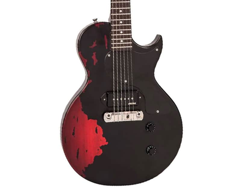 Vintage Icon Series V12 Distressed Single P90 - Black over Cherry Red image 1