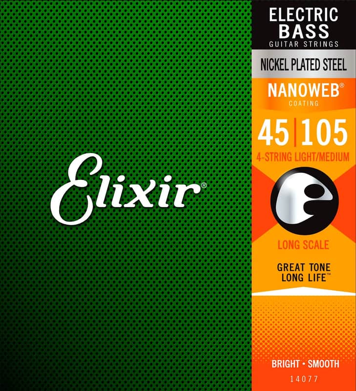 Elixir 14077 Nanoweb Light/Medium Coated Nickel 4-String Bass Strings, 45-105 Long Scale image 1