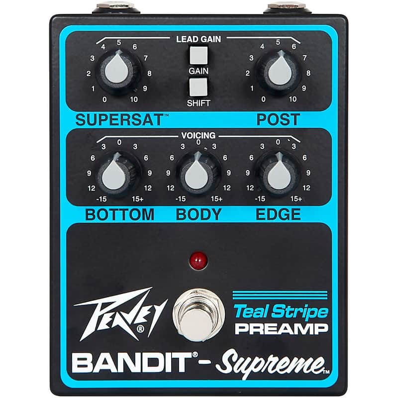 Peavey Bandit Supreme Teal Stripe Preamp Pedal Regular Black and Teal image 1