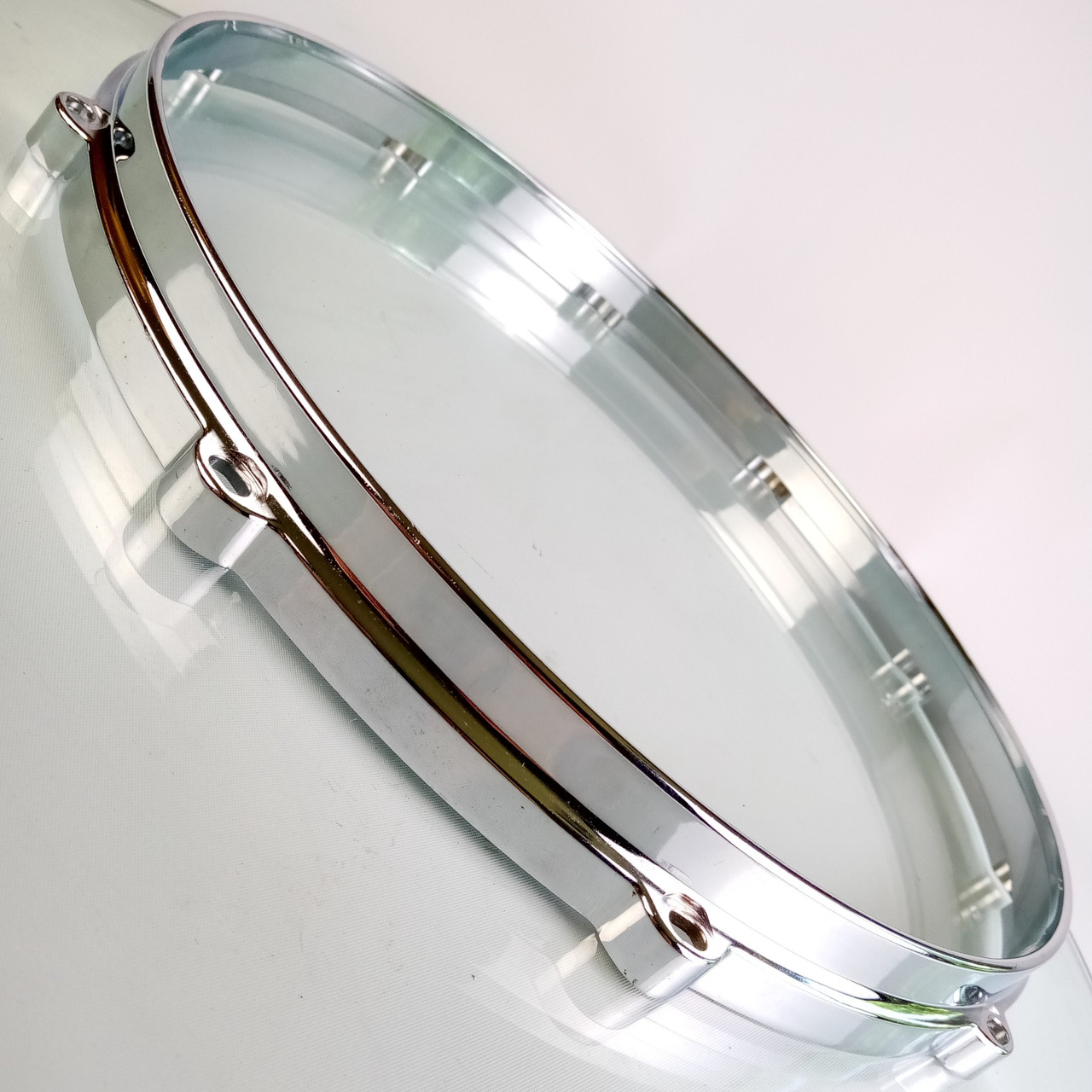 14"Die-Cast Snare Drum Rim 10Lug Batter Hoop Gretsch Style Chrome Top Side MINTY — main photograph