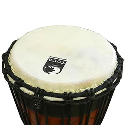 Toca Mahogany Wood Djembe Drum w/ 12" Goatskin Head - Hand Carved Diamond image 2