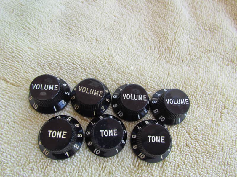 Fender Stratocaster 3 Spoke Knobs Lot Of 7 Volume & Tone Knobs 3 Spoke Black Stratocaster Knobs image 1